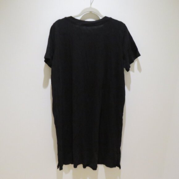 EILEEN FISHER Organic Cotton Slubby Jersey V-Neck Dress Black Minimalist Casual - Picture 9 of 14